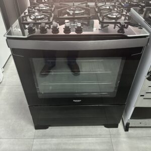 Fogão 5 Bocas Preto com Frente em Vidro Preto (Novo De Outlet) 1 Ano De Garantia